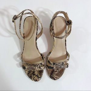Brown Tan White Snakeskin Python Heeled Sandals